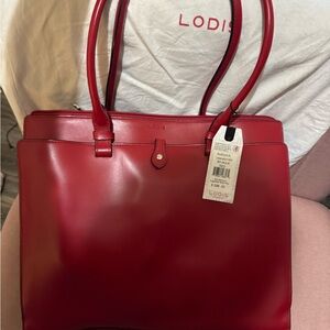 Lodis Red Leather Tote Bag + matching leather check holder and zipper pouch